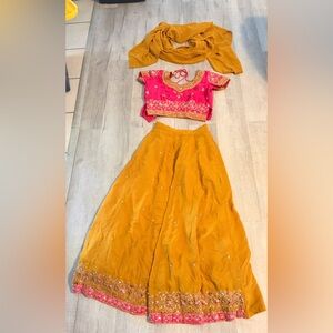 Elegant Mustard and Pink Embroidered Skirt legendary size small